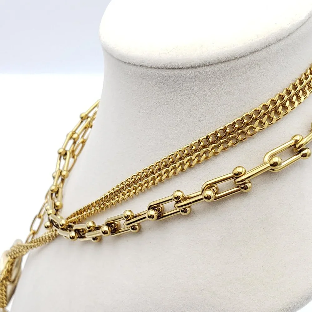 Double Chain Necklace with Authentic Louis Vuitton Padlock Pendant & Fresh Pearl